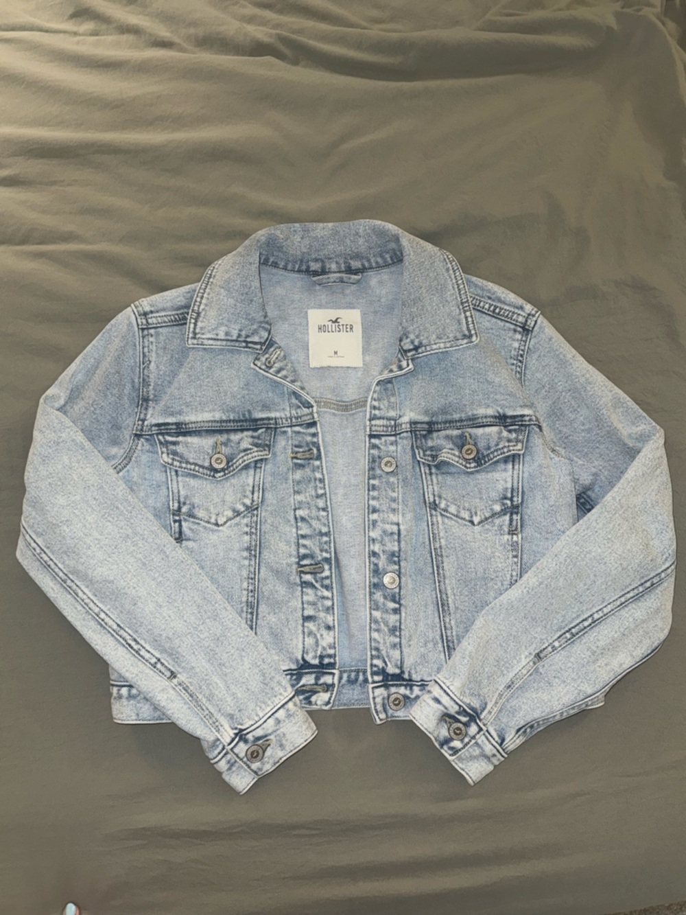 Hollister Pale Blue Distressed Cropped Denim Jacket